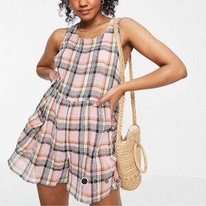 ASOS DESIGN smock sleeveless textured romper plaid size 4